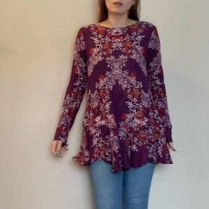 Purple/rust/white floral Pull over baby doll dress/shirt